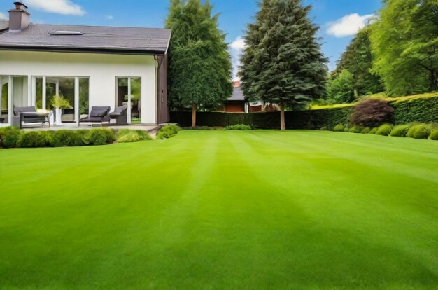 Una casa nueva con jardín en una zona rural