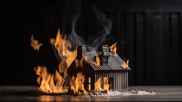 Foto casa o incendio y quema del concepto de seguro de hogar