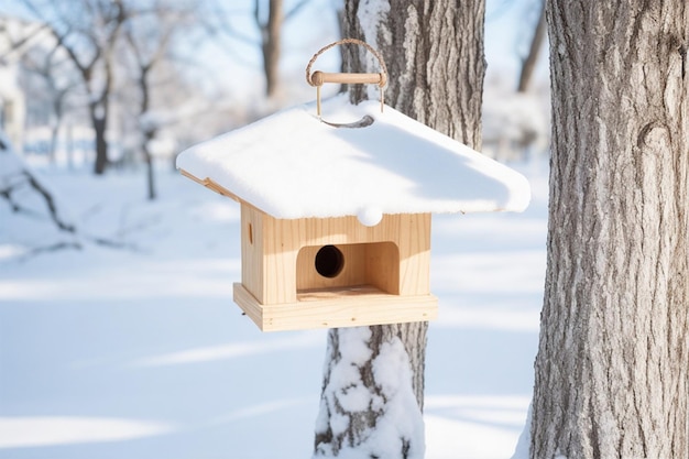 Una casa de pájaros en un árbol