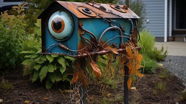 una casa de pájaros en un patio