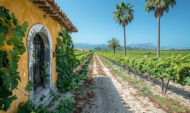 Foto una casa con una palmera en el fondo