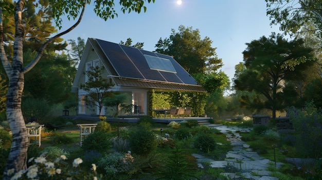 una casa con un panel solar en el techo