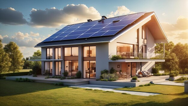 una casa con un panel solar en el techo