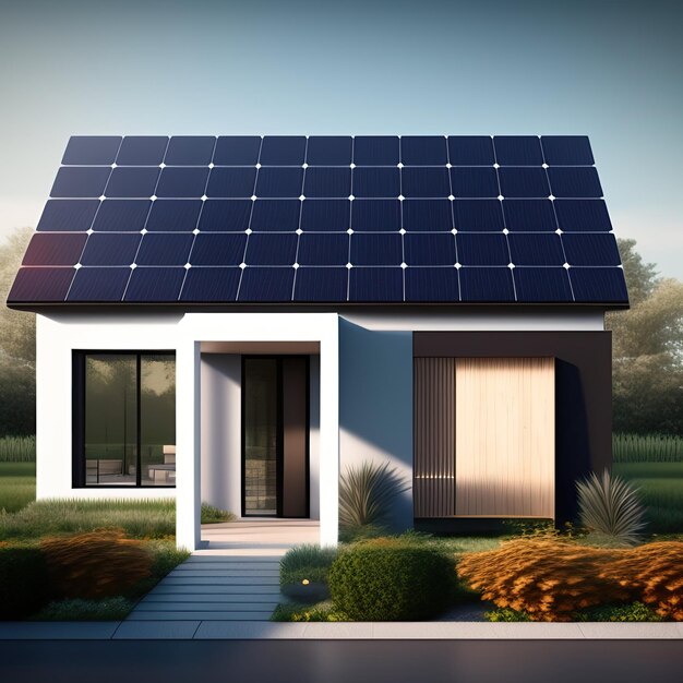 Una casa con un panel solar en el techo