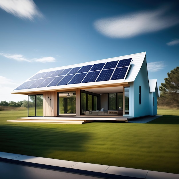 Una casa con un panel solar en el techo