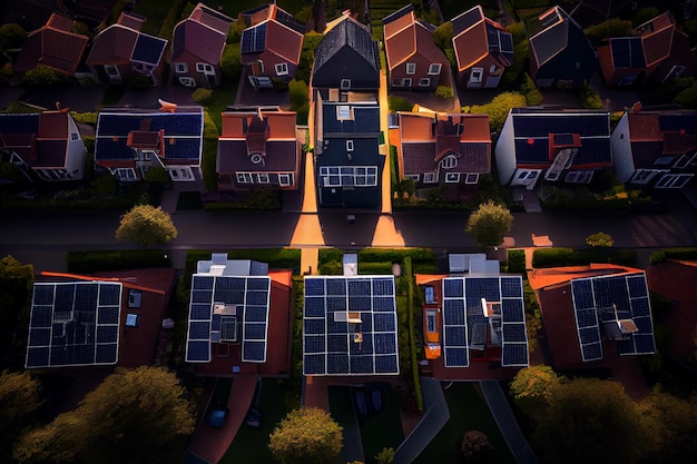 Casa con paneles solares en el techo Energía sostenible y limpia en el hogar IA generativa