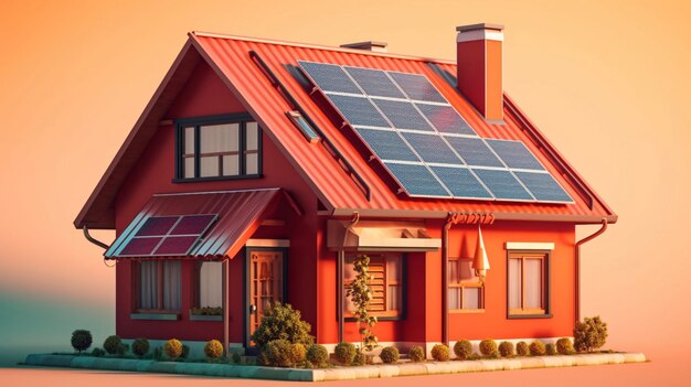 Casa con paneles solares en el techo Energía sostenible y limpia en el hogar IA generativa