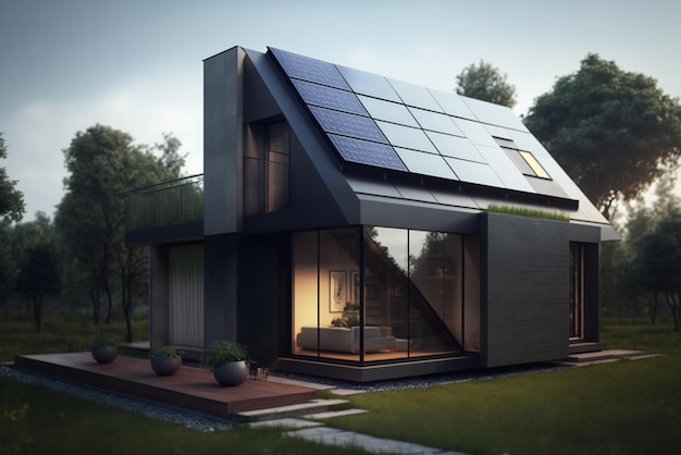 Una casa con paneles solares en el techo