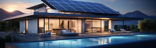 Casa con paneles solares en el techo
