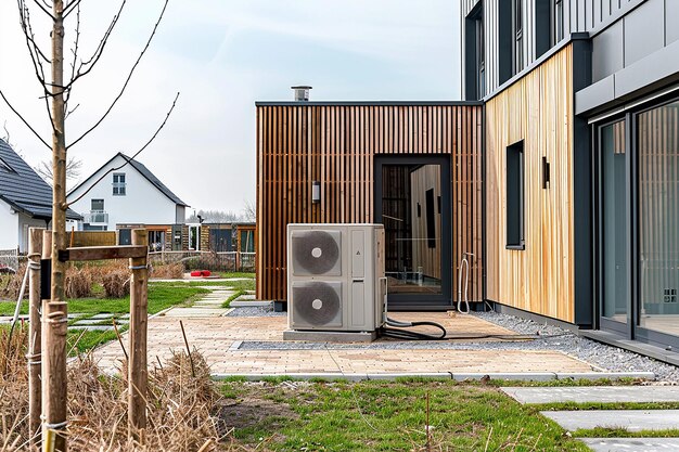 una casa con una pared de madera y una caja de energía en la parte delantera