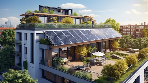 Casa pasiva moderna y ecológica con paneles solares