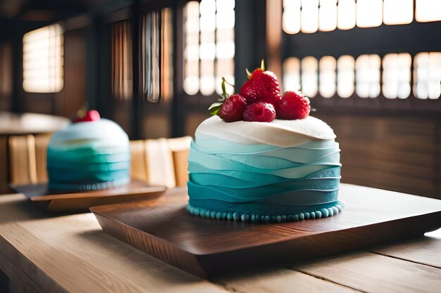 Foto una casa de pastel se coloca en una mesa realista