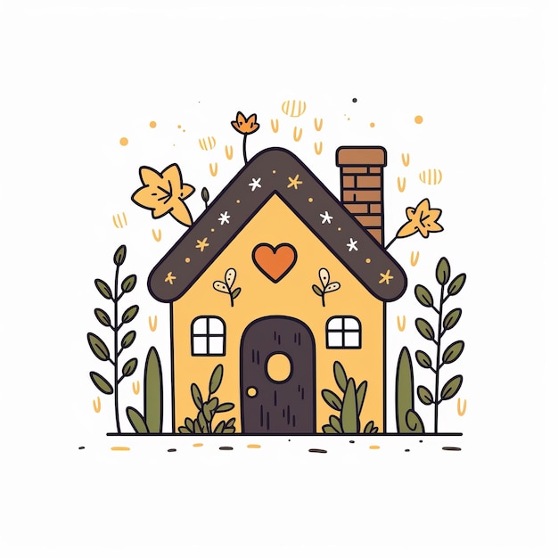 Foto casa pequeña y linda con jardín simple dibujado hermosa ilustración imagen ia generativa