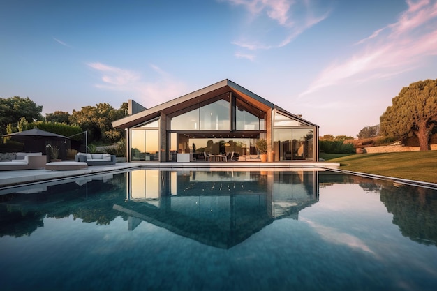 Una casa con una piscina frente a ella Imagen generativa de IA