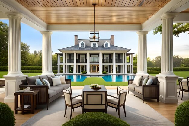 Foto una casa con una piscina y una piscina grande