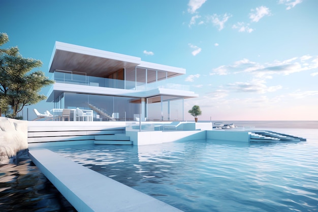 Una casa con piscina y vistas al mar