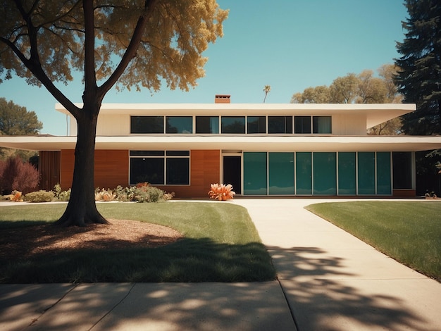 Foto casa de playa de estilo moderno de mediados de siglo exterior blanco y naranja