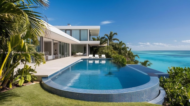 Una casa de playa moderna con piscina privada