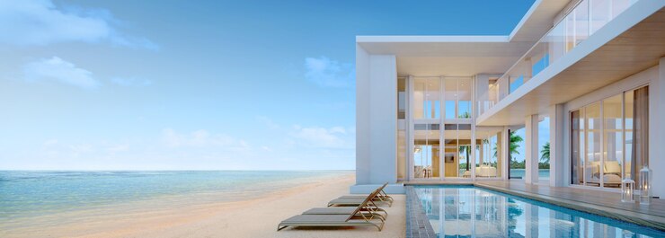 Casa de playa con piscina y hamaca