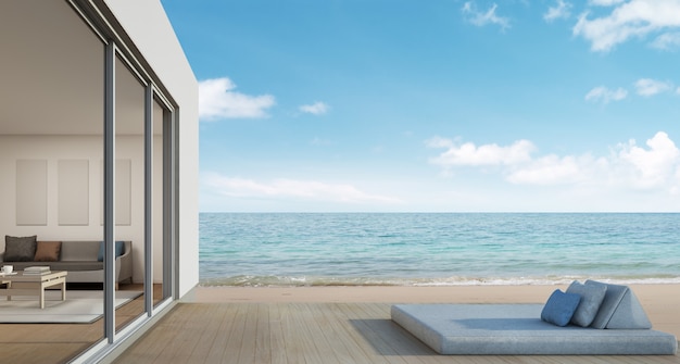 Foto casa de playa con vista al mar en diseño moderno.