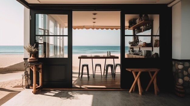 Una casa de playa con vista al mar.