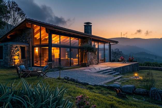 una casa con un pozo de fuego y un pozo del fuego en el fondo