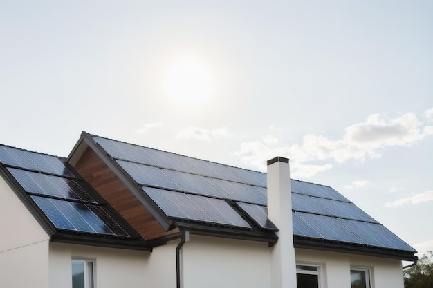 Casa privada com painéis solares no telhado IA geradora de energia amiga do ambiente