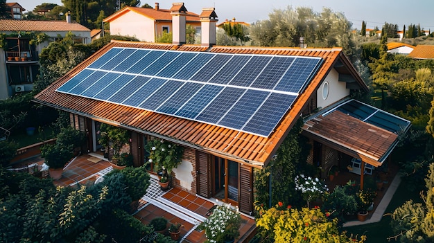 Foto casa privada com painel solar gerador de ia