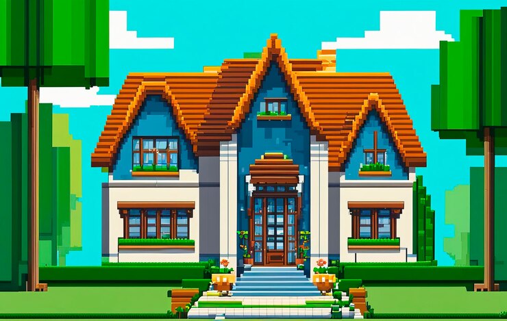 Foto casa privada en estilo de arte de píxeles