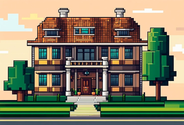 Foto casa privada en estilo de arte de píxeles