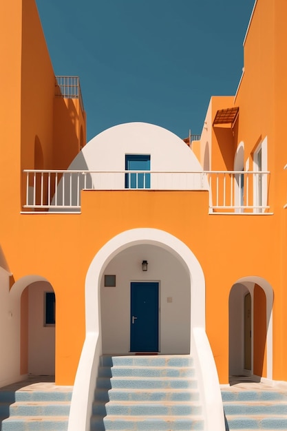 Foto una casa con una puerta azul y una puerta azul.