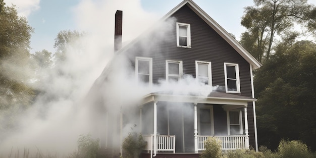 Una casa de la que sale humo