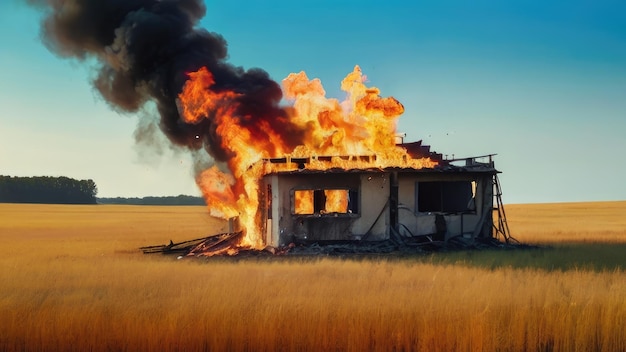 una casa que tiene llamas en ella