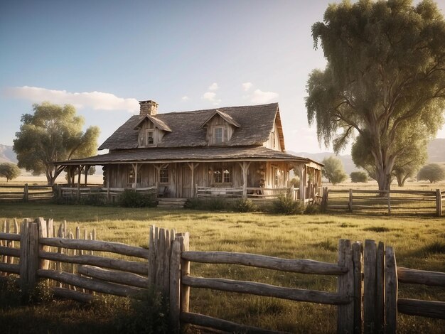 Casa de rancho con entorno rústico y valla de piquetes