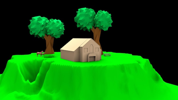 CASA DEL ÁRBOL Y TERRENO 3D