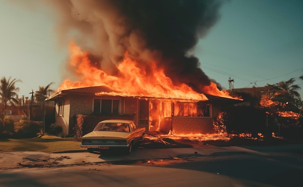 Foto la casa retro en llamas