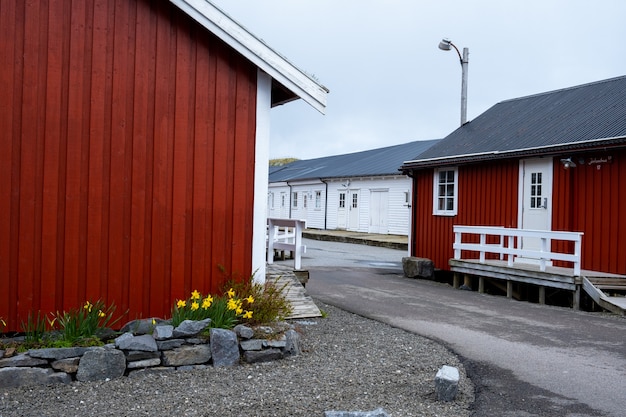 Casa roja junto al mar en las islas Lofoten