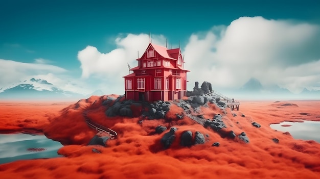 Una casa roja en un planeta rojo