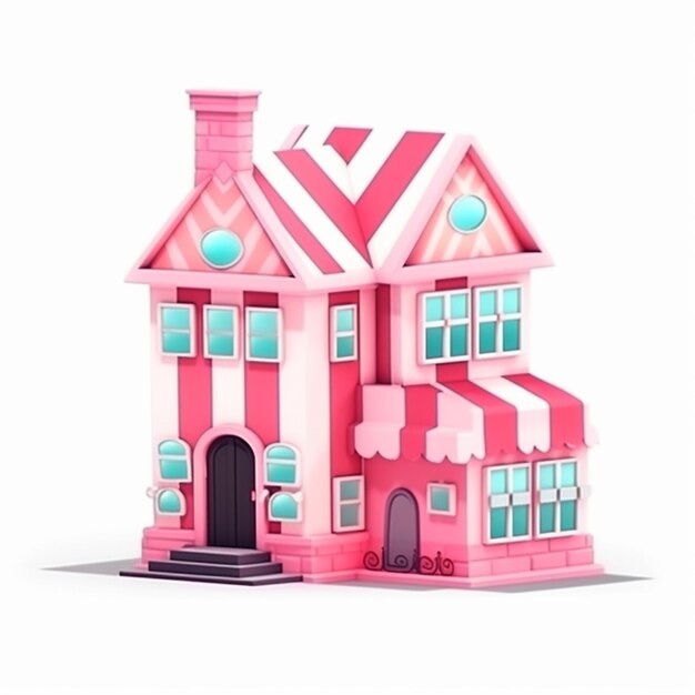 Foto casa rosa de dibujos animados con un techo rosa y una chimenea rosa generativa ai