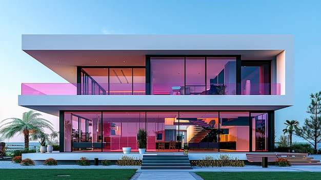una casa rosa con una puerta y ventanas púrpuras que dice la palabra cita