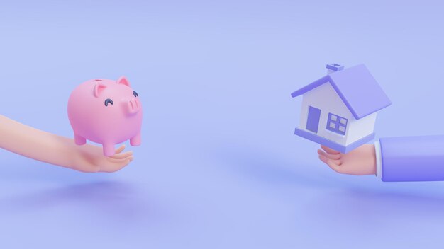 Casa simple ideas de ahorro a largo plazo para comprar bienes raíces 3d renderizar ilustración