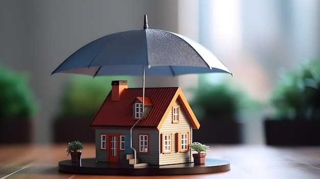 Casa sob o guarda-chuva do conceito de seguro