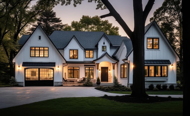 Casa suburbana com iluminação da entrada da frente