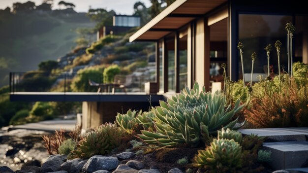 Foto casa suculenta exuberante no penhasco terragen inspirada na paisagem australiana com estilo whistlerian