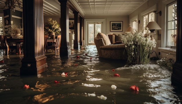 Una casa sumergida en una inundación