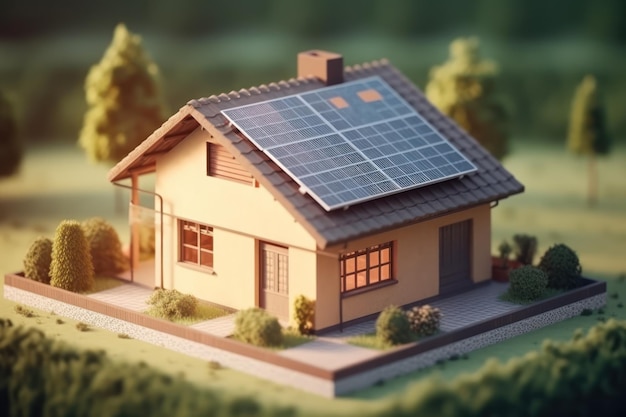 Casa sustentável com painéis solares na IA generativa do telhado