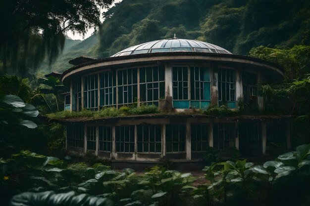 Foto una casa con un techo de cúpula se sienta en una colina