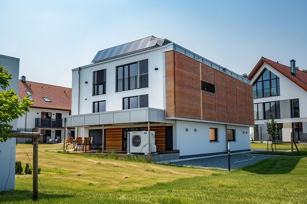 una casa con un techo solar en la parte superior