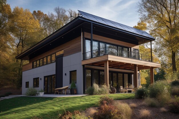 Una casa con un techo solar en el techo