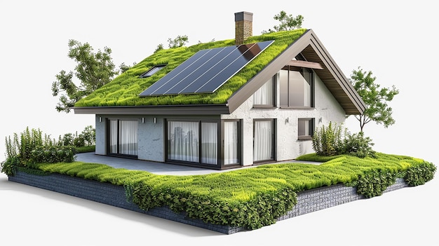una casa con techo verde y una casa con un techo que tiene un techo verde